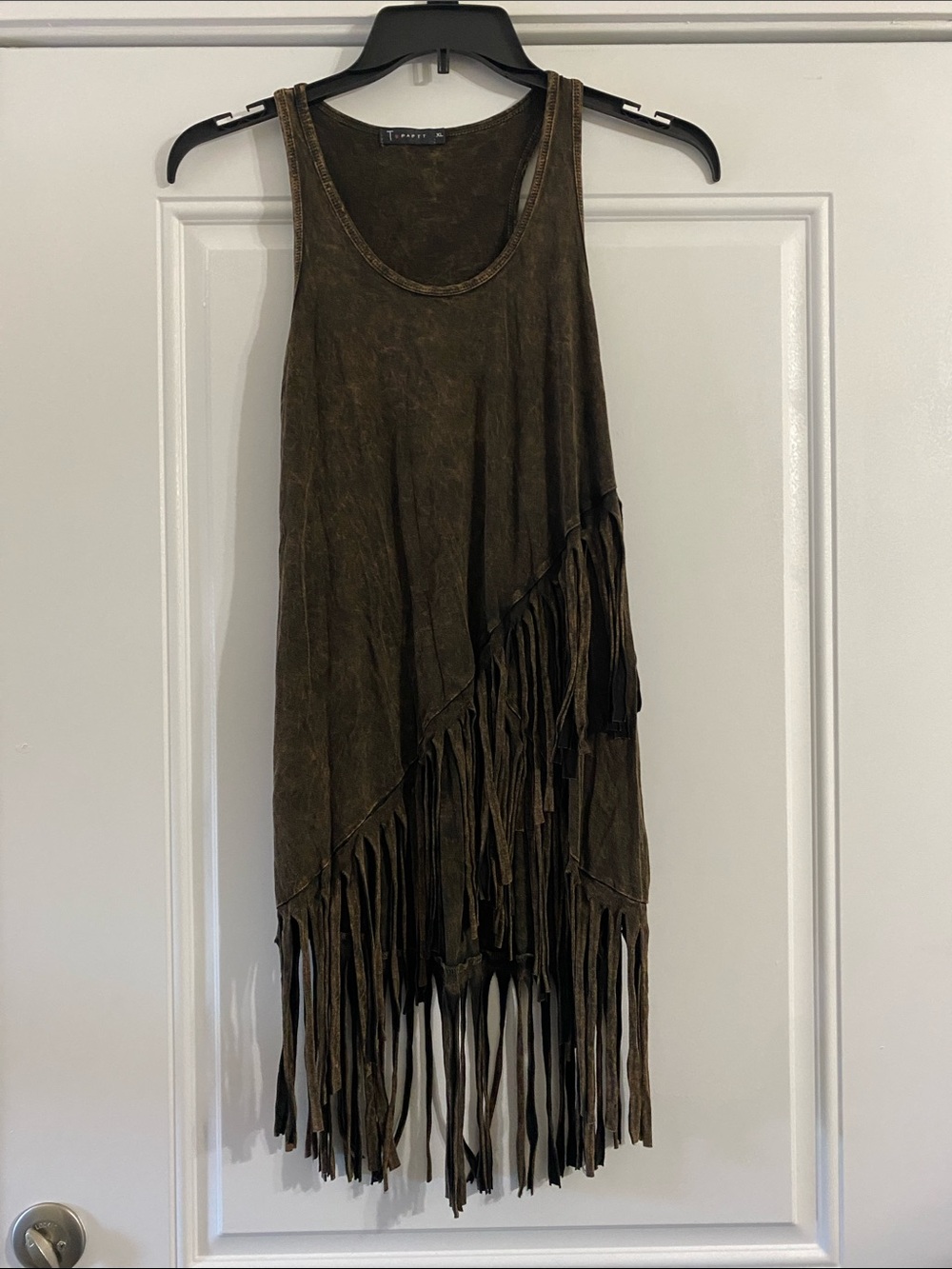 T Party Fashion Olive-Tone Fringe Tank Top